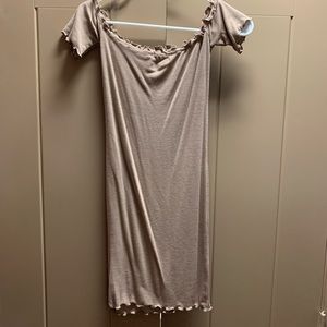 Fitted off the shoulder beige dress